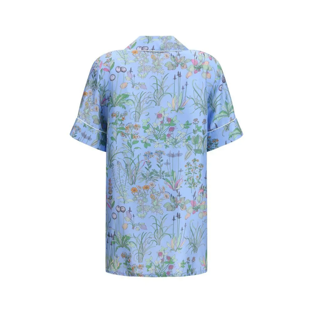 Gucci Blue Silk Pattern Shirt